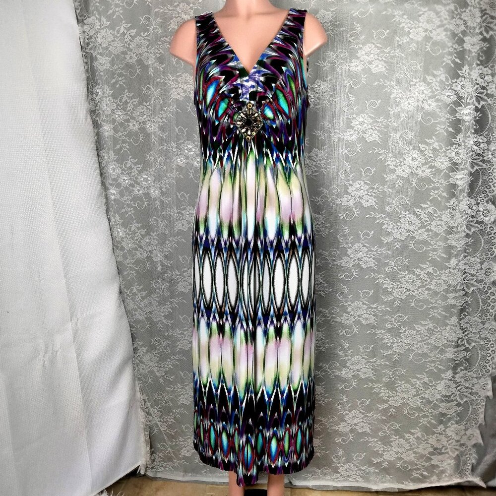 R&M Richards V-neck  sleeveless maxi dress with beaded details size 14